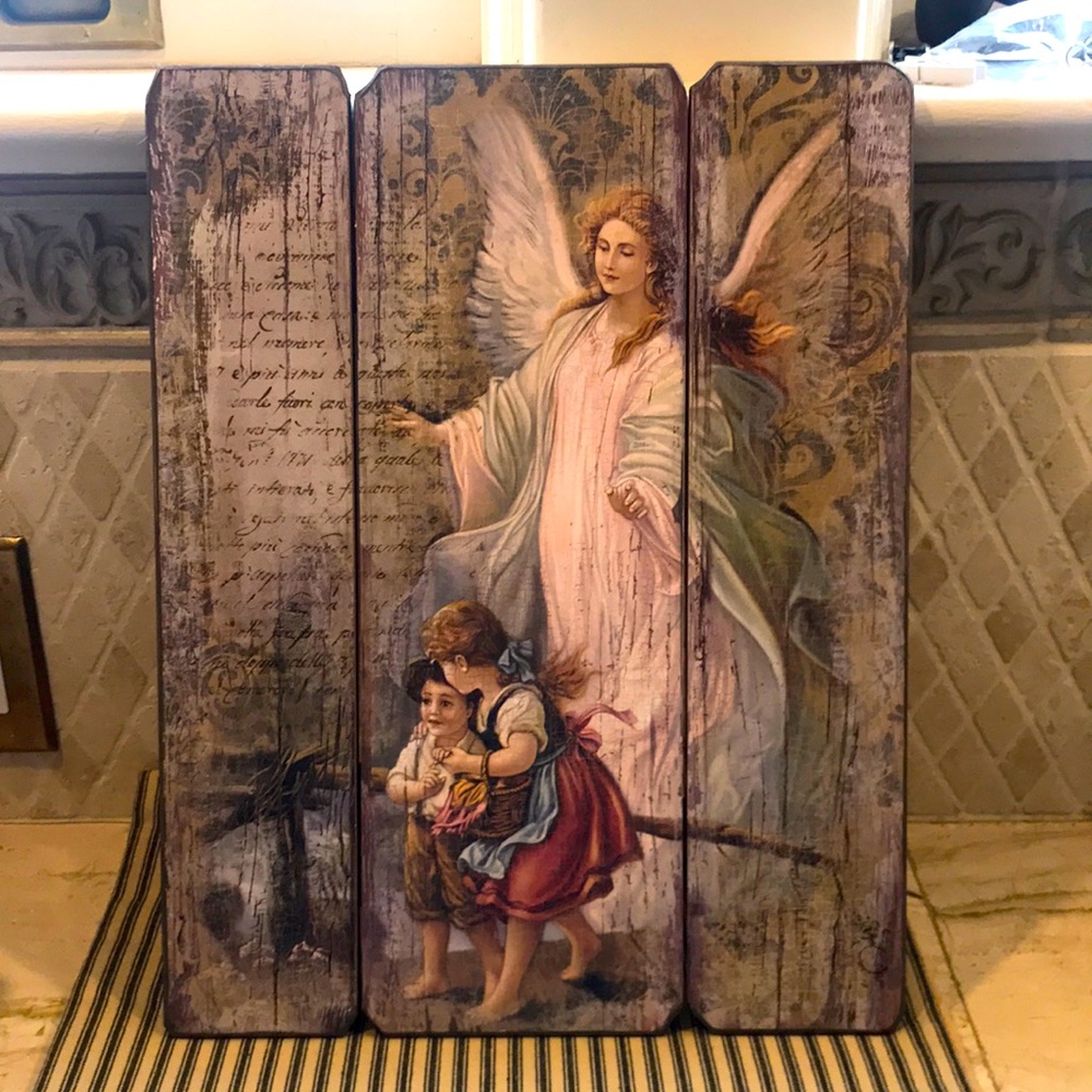 NWT Roman Inc. Guardian Angel with Children Plaque